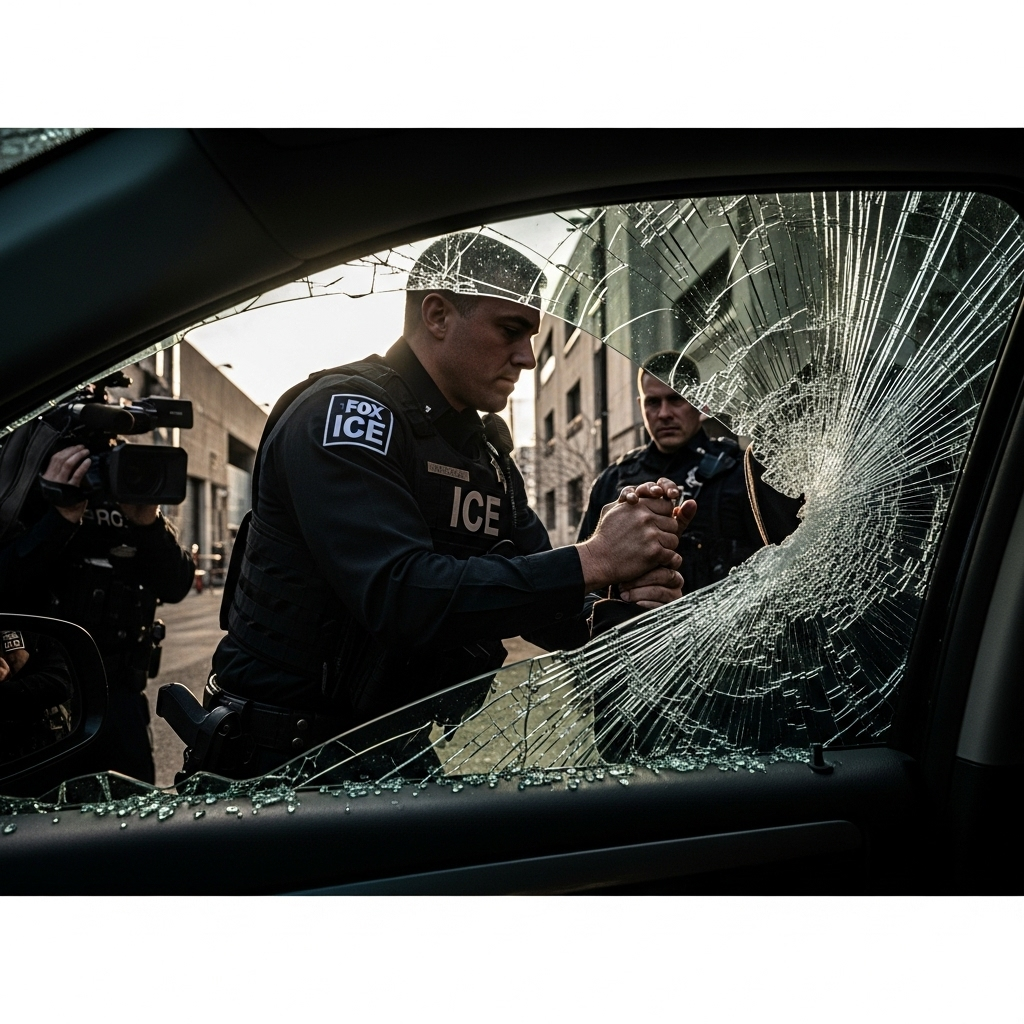exclusive fox news ride: 1 Arrested After ICE Smash Window 3 A dramatic moment captured during the exclusive fox news ride as ICE agents make an arrest through a shattered car window.