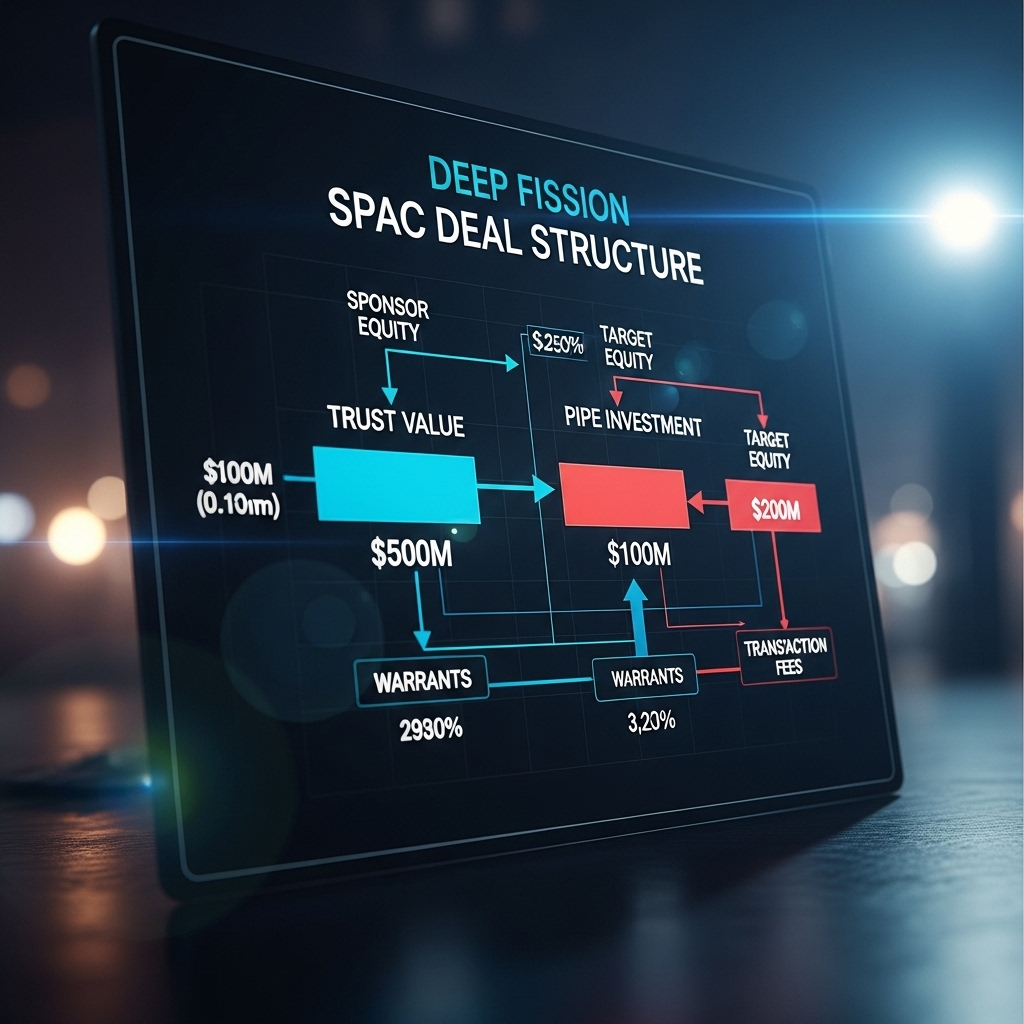 Deep Fission Goes Public: 5 Details on the Curious SPAC 3 A financial chart showing the deal structure for the Deep Fission SPAC, including PIPE and trust value.