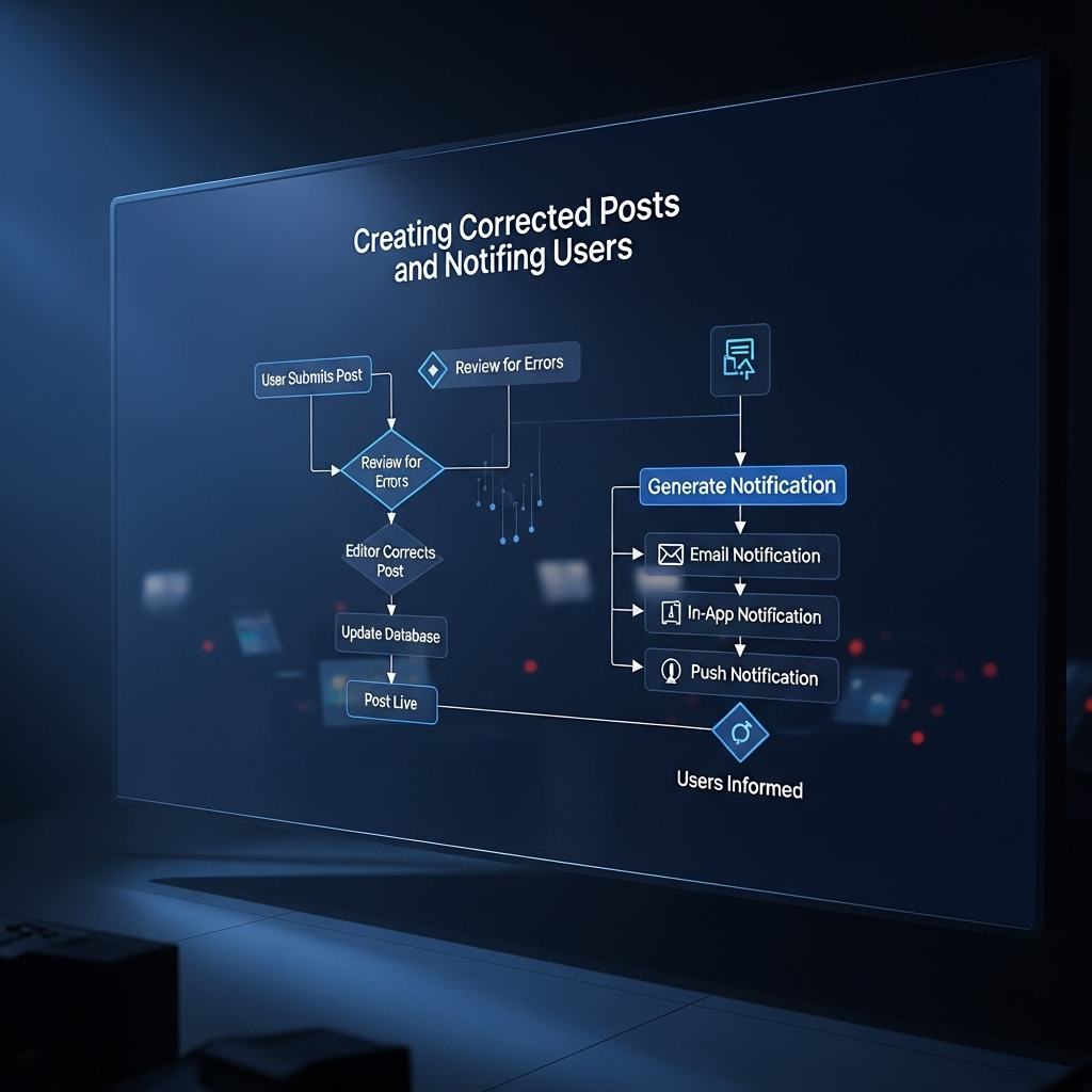 Corrected posts: 2 new alert features from Meta's update 4 A flowchart diagram showing the process of creating corrected posts and notifying users.