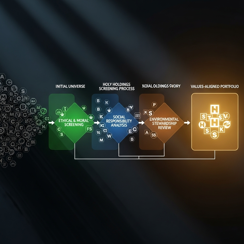 Holy Holdings: 1st Christian Values ETF on Wall Street 3 A flowchart illustrating the screening process for the holy holdings fund, moving from a large pool of stocks to a refined, values-aligned portfolio.