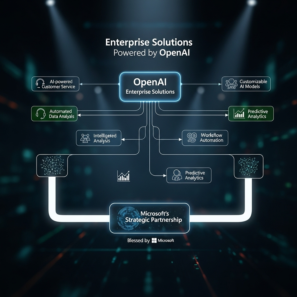 microsoft’s blessing: 3 Big Changes for OpenAI's Future 3 A flowchart showing enterprise solutions powered by OpenAI, a result of microsoft’s blessing on the partnership.