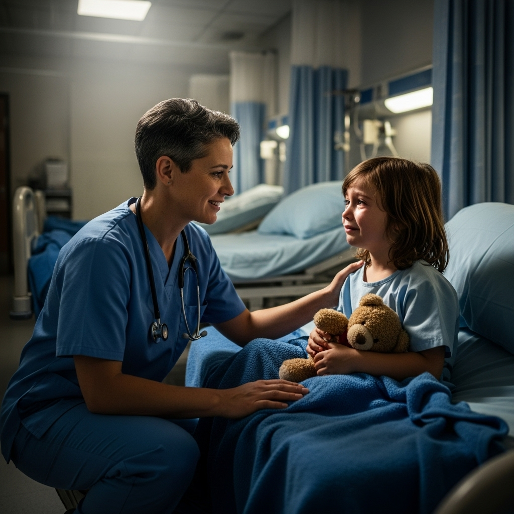 Foreign doctors: 10 testimonies on Israel targeting kids 4 A foreign doctor comforting a young child in a hospital ward.