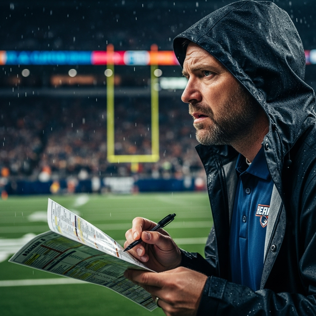 Offensive Woes: 1 Giant Lineman Swings at Cowboys Player 3 A frustrated football coach on the sidelines, trying to solve his team's offensive woes.