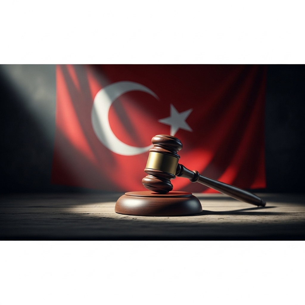 Turkiye Court Delays 1 Major CHP Opposition Party Case 4 A gavel and a Turkish flag symbolizing a turkiye court decision.