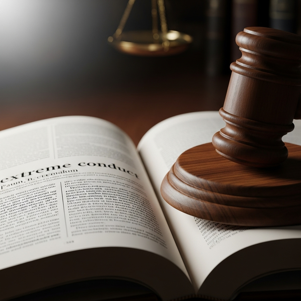 'extreme' conduct': 5 Shocking Claims in NFL Divorce 2 A gavel on a law book, illustrating the legal definition of 'extreme' conduct.