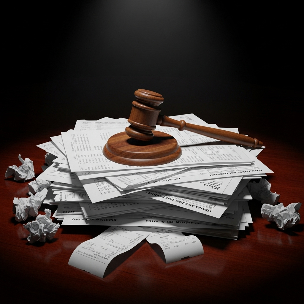 'extreme' conduct': 3 Shocking Claims in NFL Divorce 2 A gavel on a stack of financial documents, illustrating financial 'extreme' conduct in a divorce.