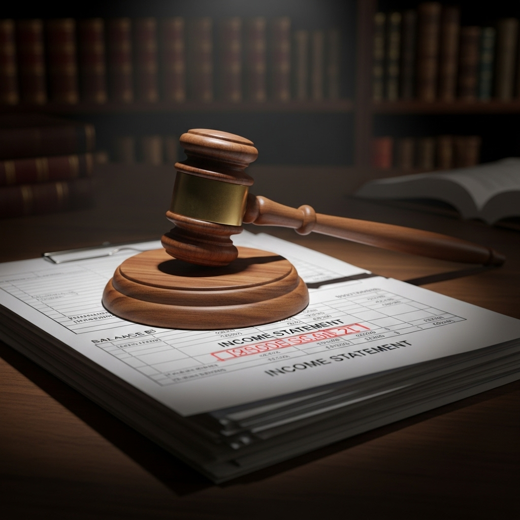 'extreme' conduct': 5 New Details in NFL Divorce Case 2 A gavel on top of financial documents, symbolizing the legal fight over 'extreme' conduct in the divorce.