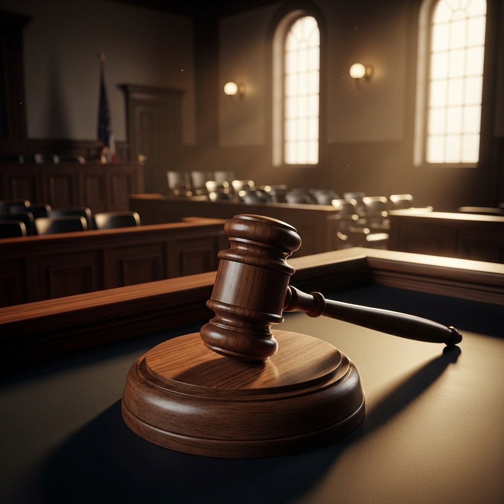 US Court Upholds $83.3M Defamation Order Against Trump 2 A gavel resting on a sound block inside a formal US court chamber.