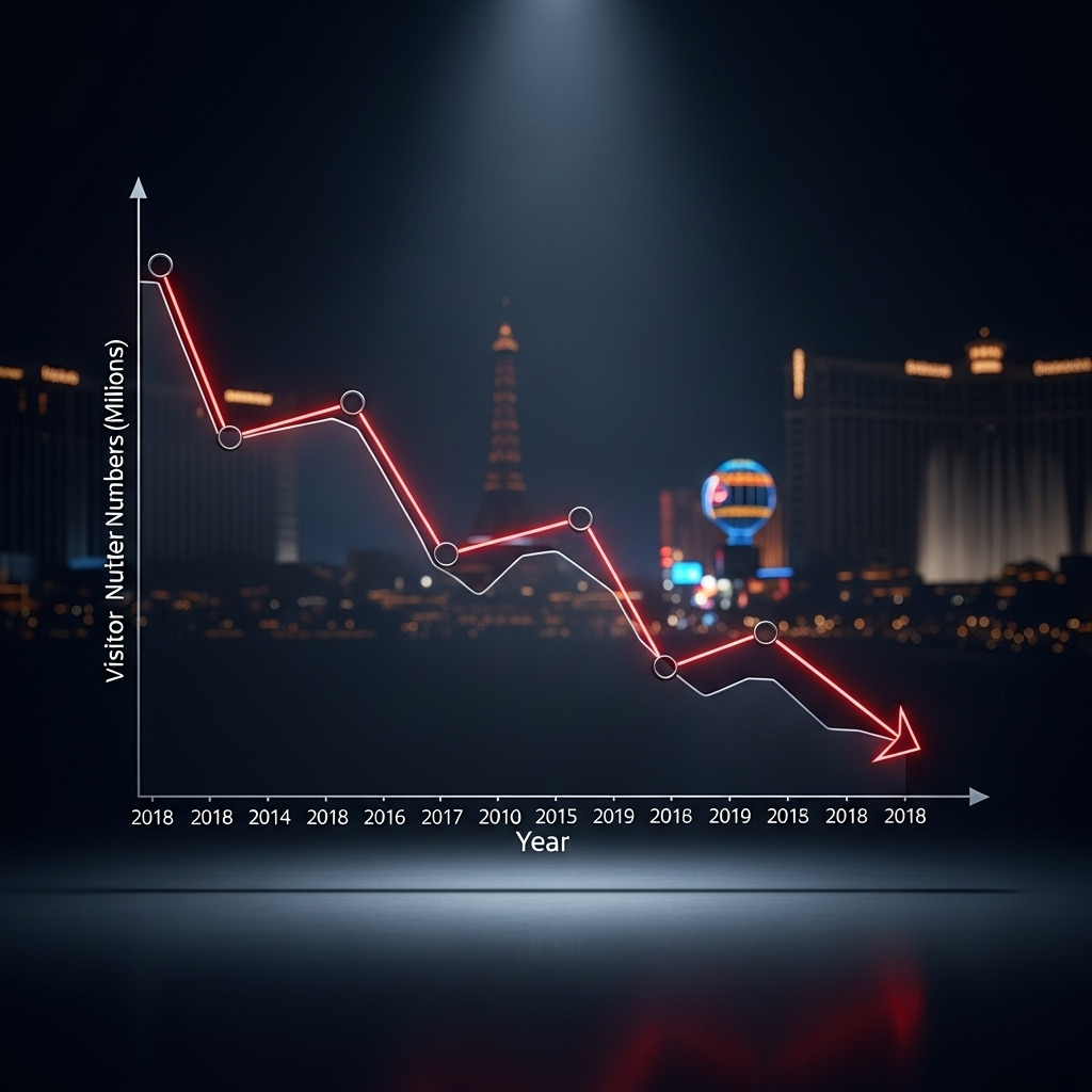 Ongoing tourism decline: 100s of Vegas dealers replaced 3 A graph showing a downward trend, illustrating the ongoing tourism decline in Las Vegas visitor numbers.