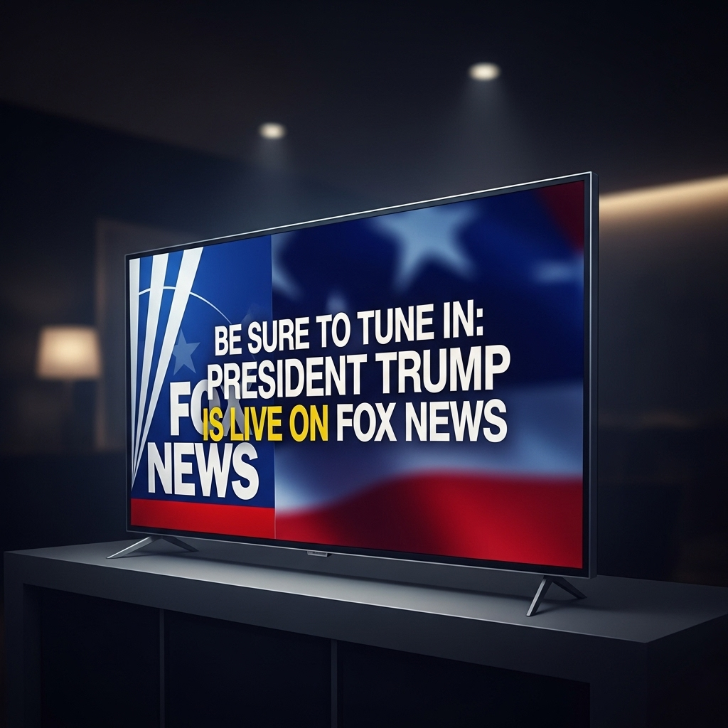 Tune In:President Trump on Fox & Friends at 8 AM 2 A graphic featuring a television screen with the text 'Be sure to tune in:president trump is live on Fox News'
