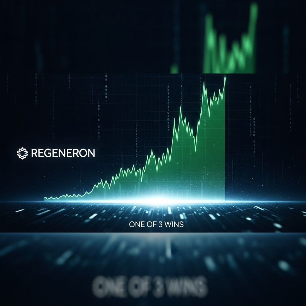 3 wins for Regeneron: Phase 3 trial success vs allergies 2 A graphic illustrating Regeneron's stock chart rising, symbolizing one of the 3 wins for the company.