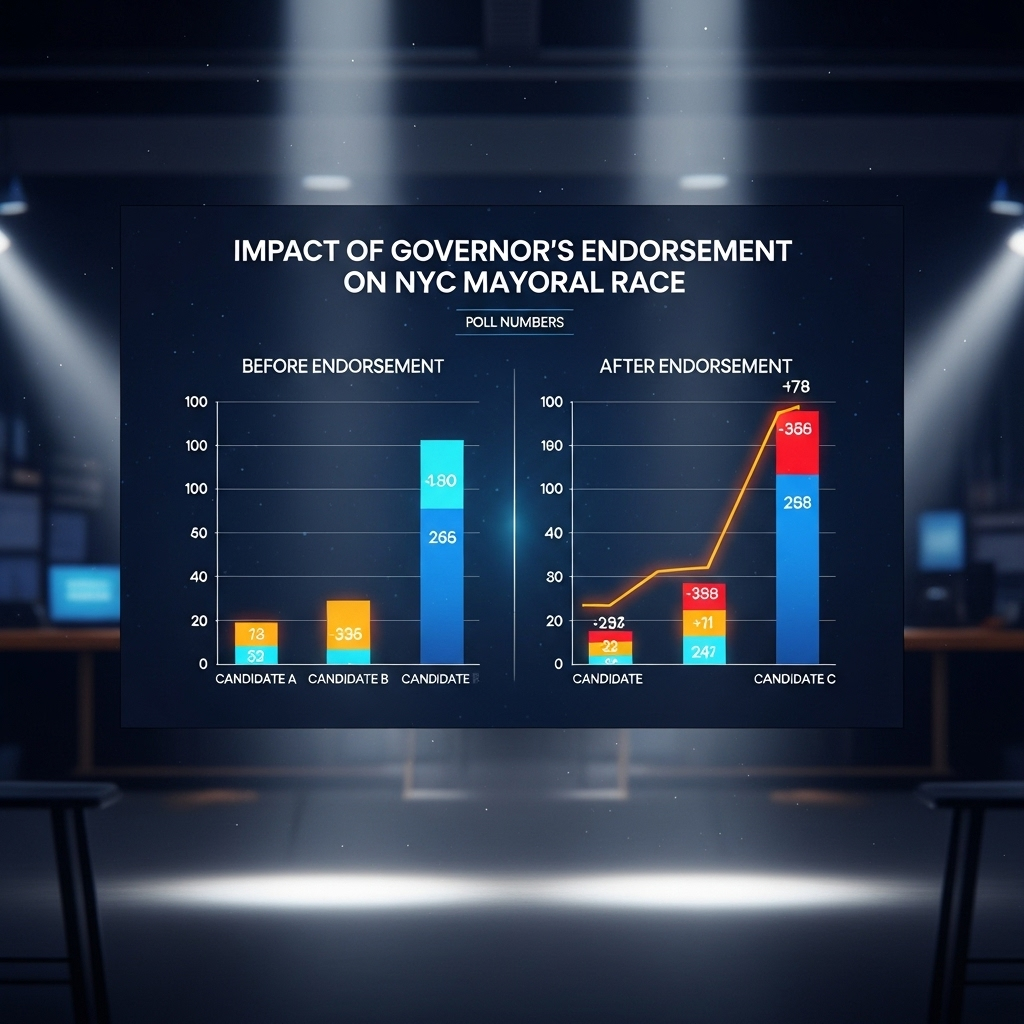 new york governor Backs 1 'Communist' Mayoral Hopeful 4 A graphic showing poll numbers for the mayoral race before and after the new york governor's endorsement was announced.