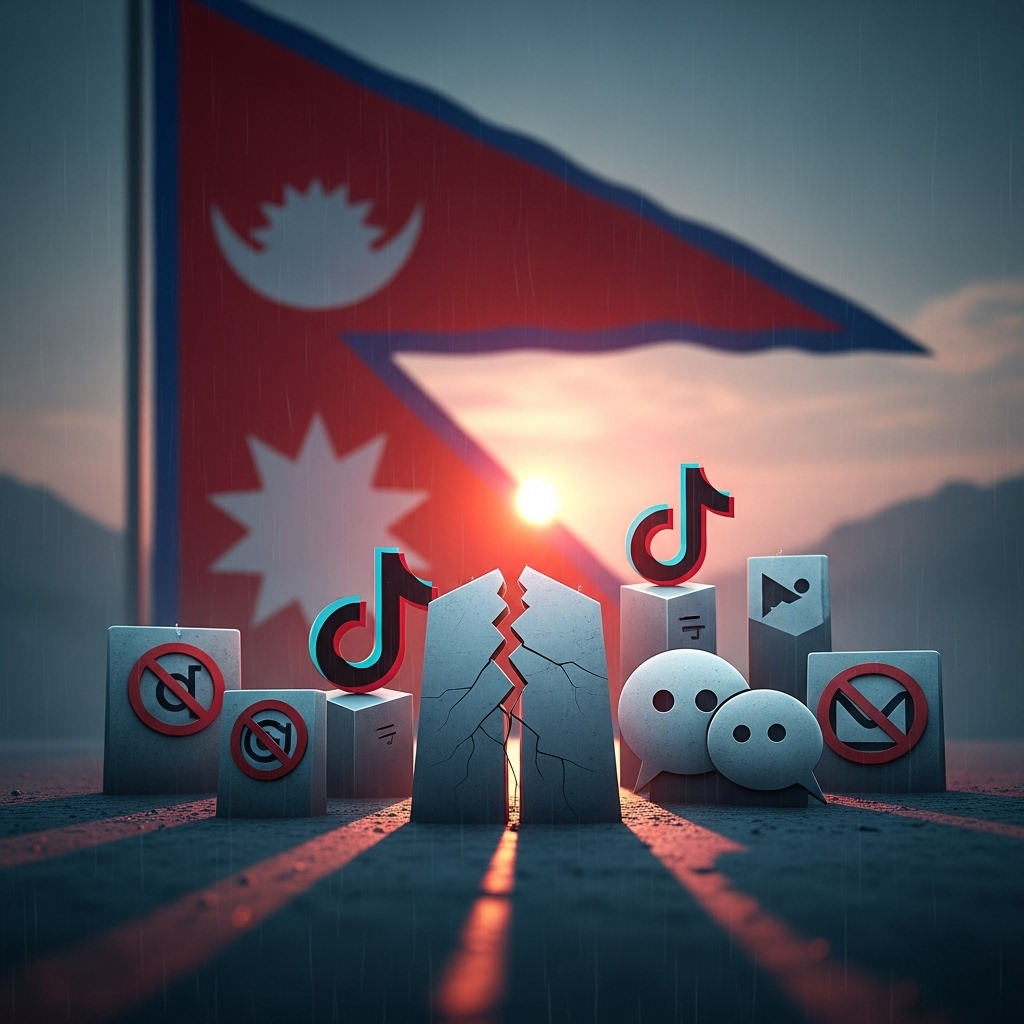 Gen Z' protest: 1 dead in Nepal over social media ban 2 A graphic showing the logos of banned social media apps in front of a Nepalese flag, symbolizing the trigger for the Gen Z' protest.