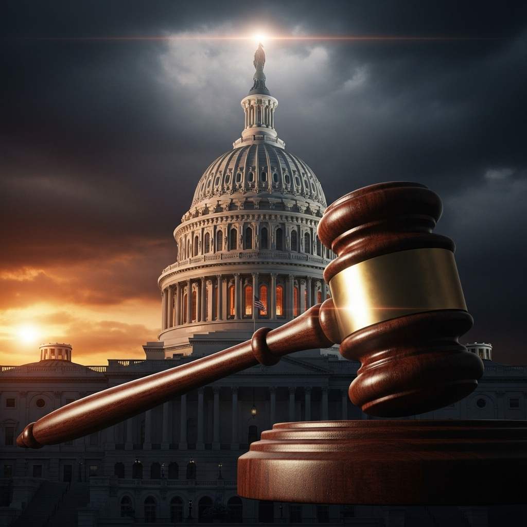 trump mulls sending troops to Baltimore; 5 residents speak 4 A graphic showing the U.S. Capitol building with a gavel, representing the legal debate as Trump mulls sending troops.