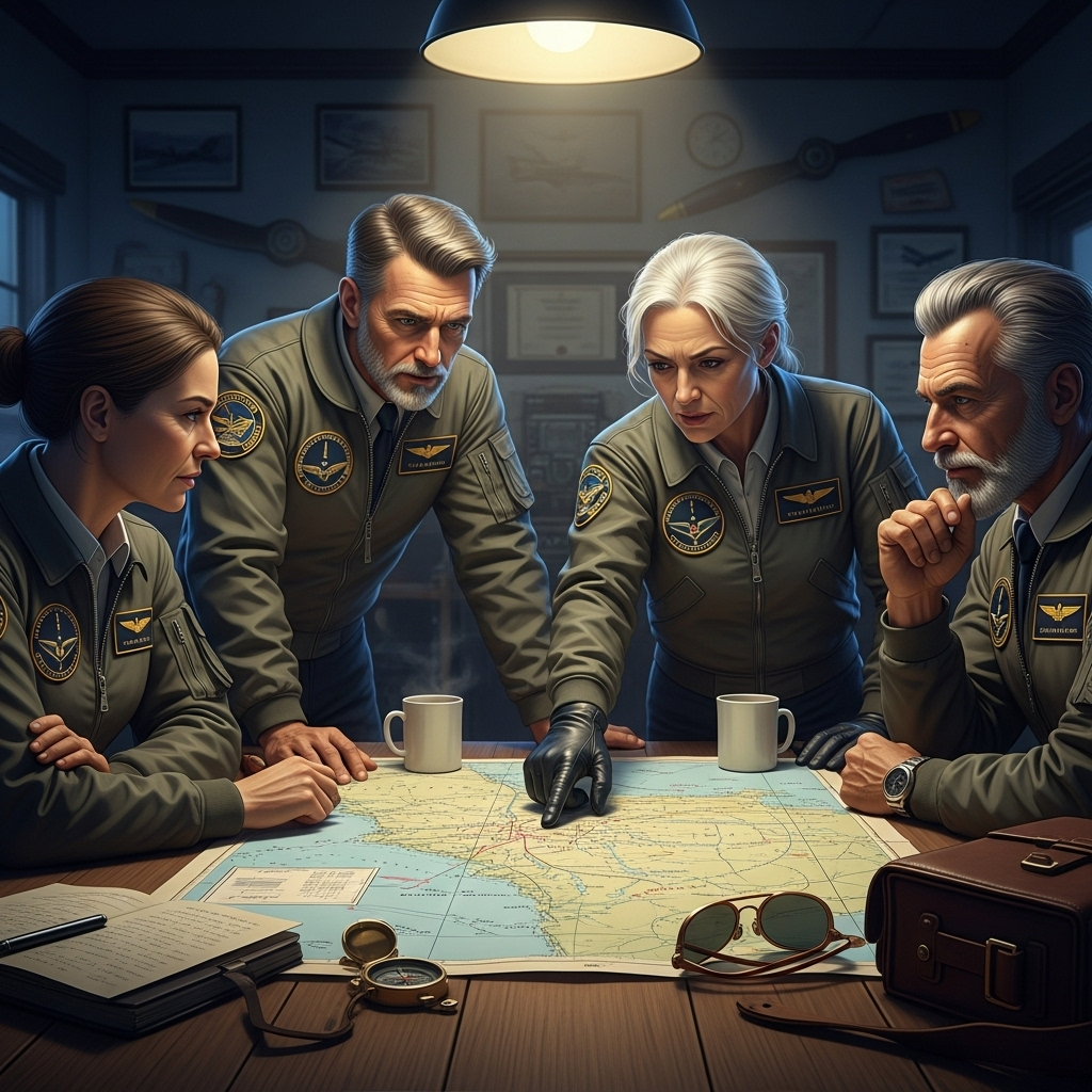 Pilot Union Cites 3 Big Risks in Drone Seeding Plan 3 A group of aviators looking at a map, a scene representing the planning and experience the pilot union values.