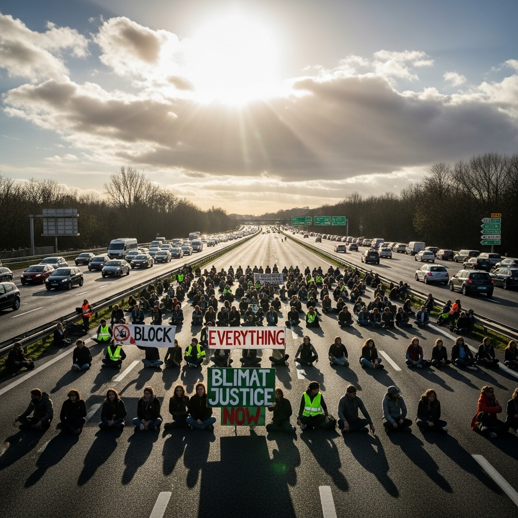 'Block Everything' Protests: Over 200 Arrested in France 2 A group of demonstrators sitting on a major highway during the 'block everything' protests in France.