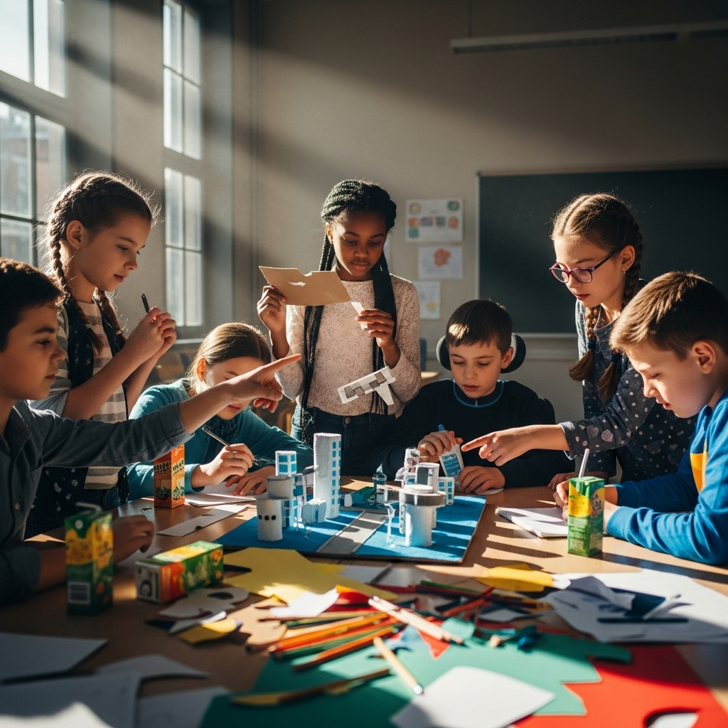 Children's Resilience: Harry Shares 5 Inspiring Stories 4 A group of diverse children working together on a school project, a clear sign of collaborative children's resilience.