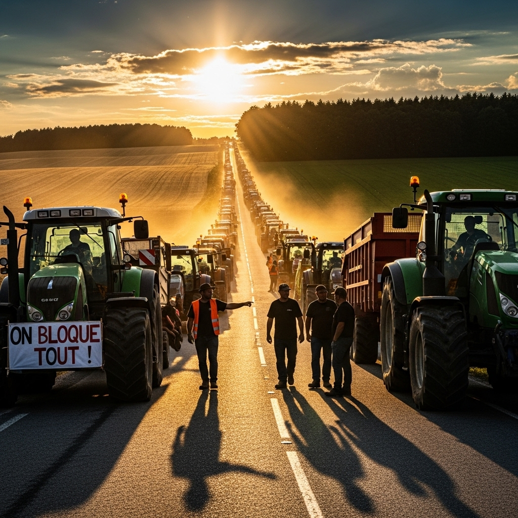 'Block Everything' Protests: Over 100 Arrested in France 4 A group of farmers on tractors participating in the 'block everything' protests on a rural road in France.
