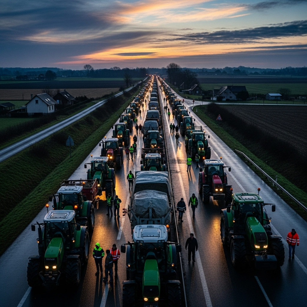 'Block Everything' Protests: Over 300 Arrested in France 2 A long line of tractors blocking a highway during the 'block everything' protests in France.