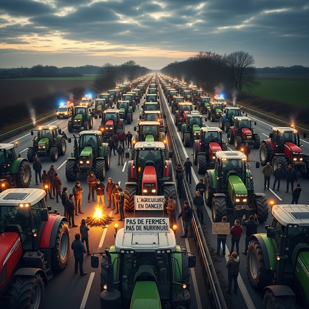 'Block Everything' Protests: Hundreds Arrested in France 2 A long line of tractors blocking a major French highway during the 'block everything' protests.