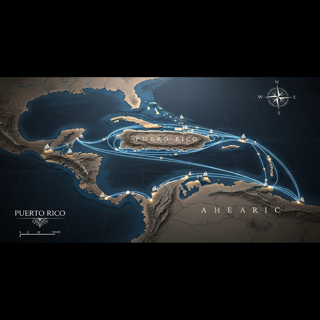 Puerto Rico: 5 Naval Units Arrive for New Cartel Fight 2 A map highlighting the strategic maritime routes surrounding Puerto Rico.