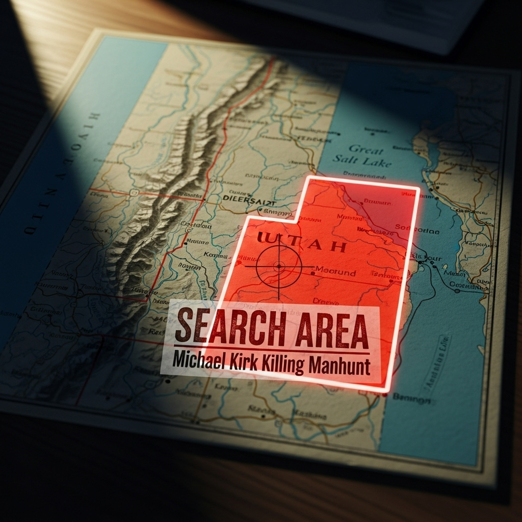 Kirk Killing: 7K+ Tips Submitted in Utah Manhunt 2 A map of Utah highlighting the search area in the Michael kirk killing manhunt.