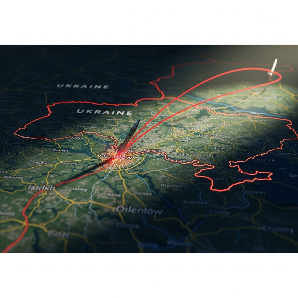 Polish Border: NATO Scrambles 4 Jets Amid Russia Strikes 2 A map showing the flight path of the Russian missile as it crossed the polish border near Oserdów.