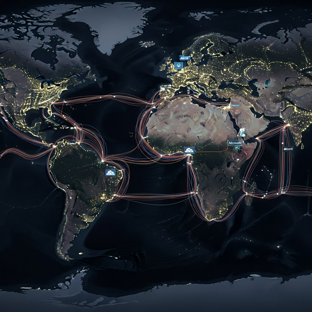 Microsoft cloud services: 4 cables cut, causing outage 4 A map showing the physical network cables that support global microsoft cloud services.