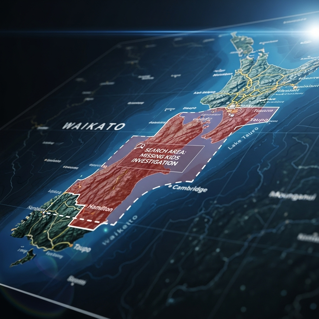 Missing Kids: 3 Children Sought After NZ Dad Shot Dead 4 A map showing the search area for the missing kids in the Waikato region of New Zealand.