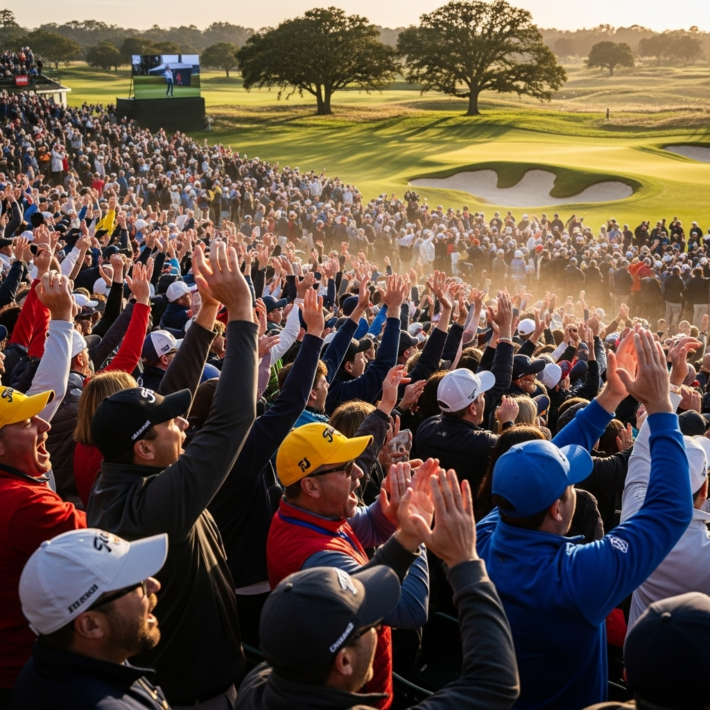 Timely Ryder Cup Reminder: 5 Ways Irish Fans Stole the Show 2 A massive crowd of golf fans cheering, illustrating the energy of a Ryder Cup.