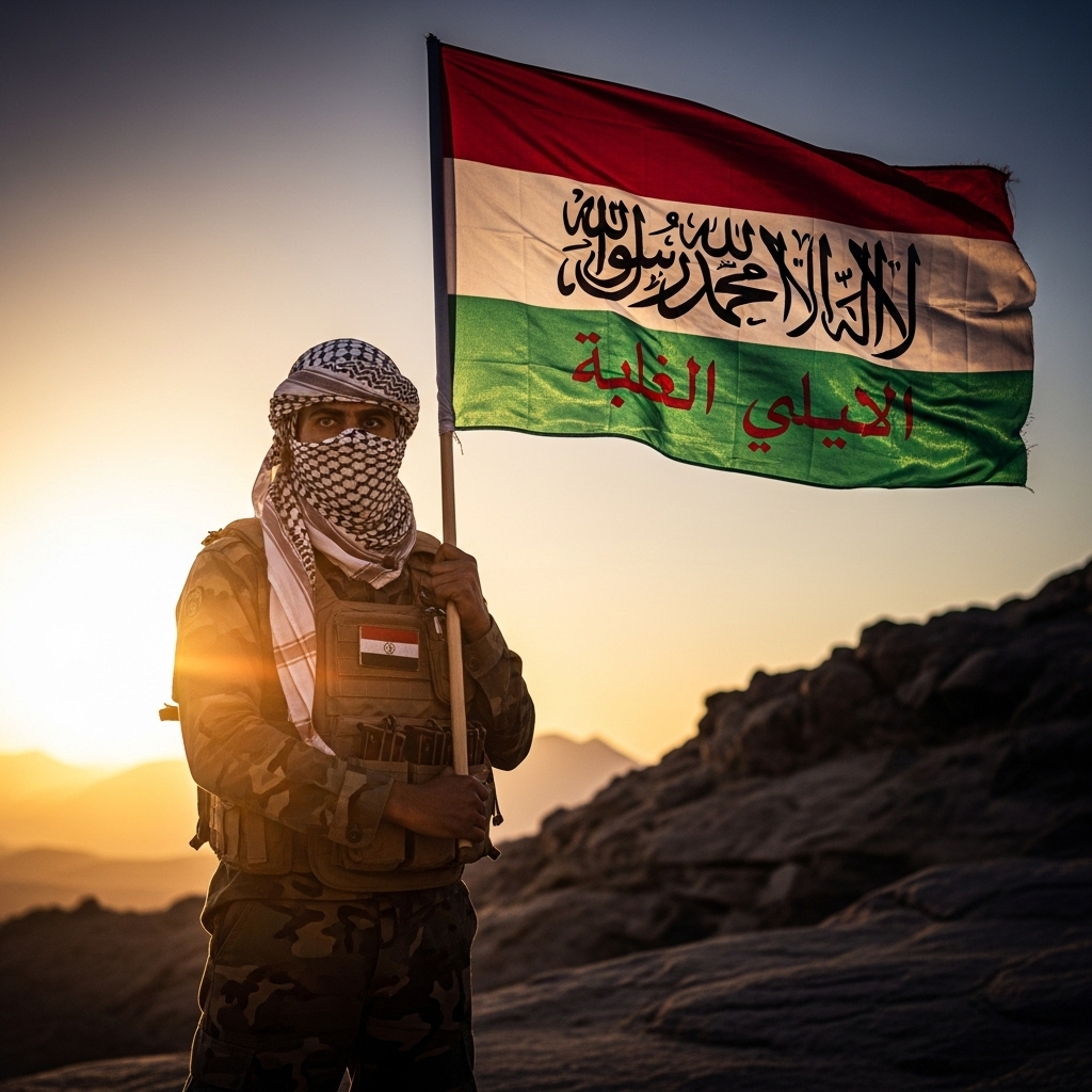 Yemen’s Houthis: 1 New Drone Attack on Israeli Airport 3 A militant from Yemen’s Houthis holding a flag with the group's slogan.