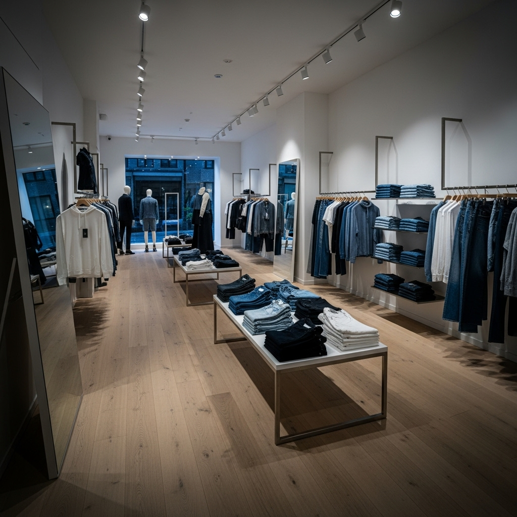 Erik Torstensson: 5 Facts About the FRAME Co-Founder 4 A minimalist interior view of a FRAME retail store, a brand that erik torstensson strategically expanded.