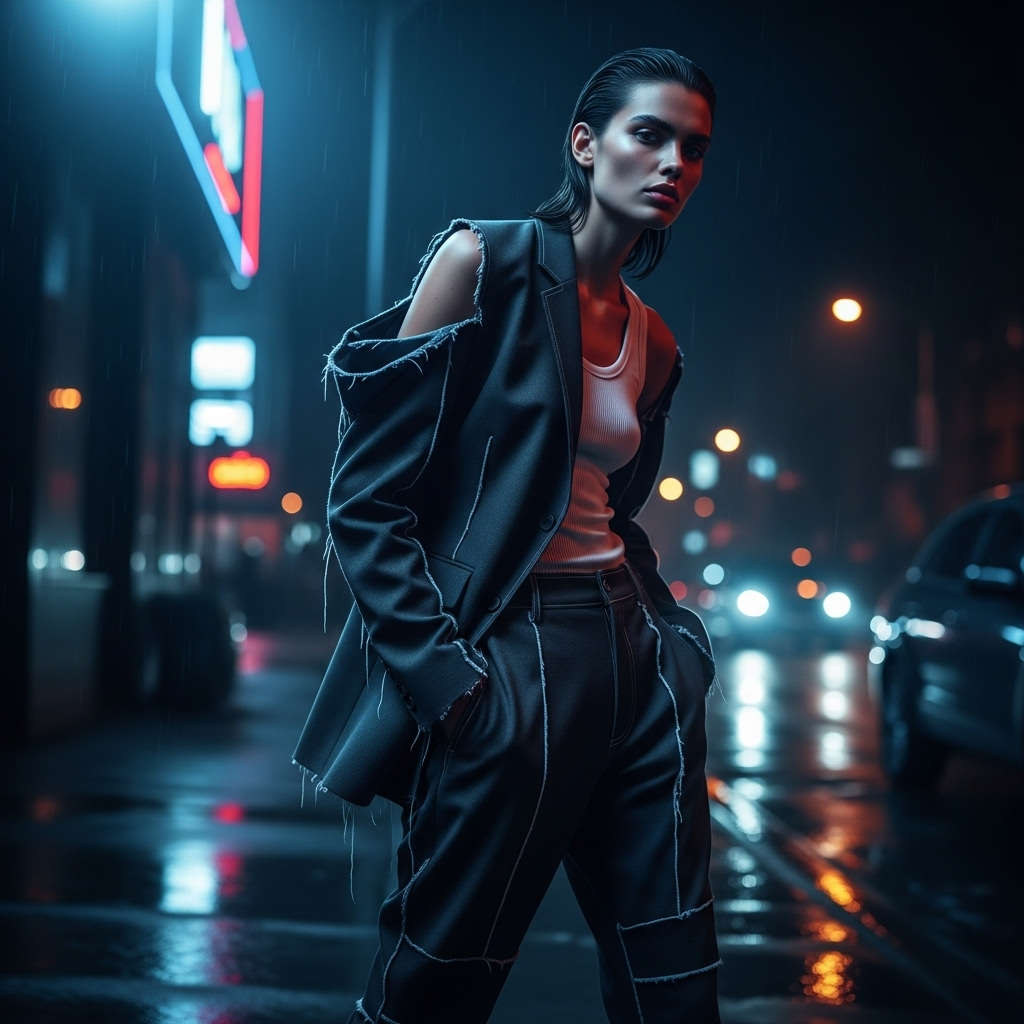 dressed-up downtown cool: 7 essential looks for 2024 2 A model showcases a perfect example of dressed-up downtown cool with a deconstructed blazer and trousers.