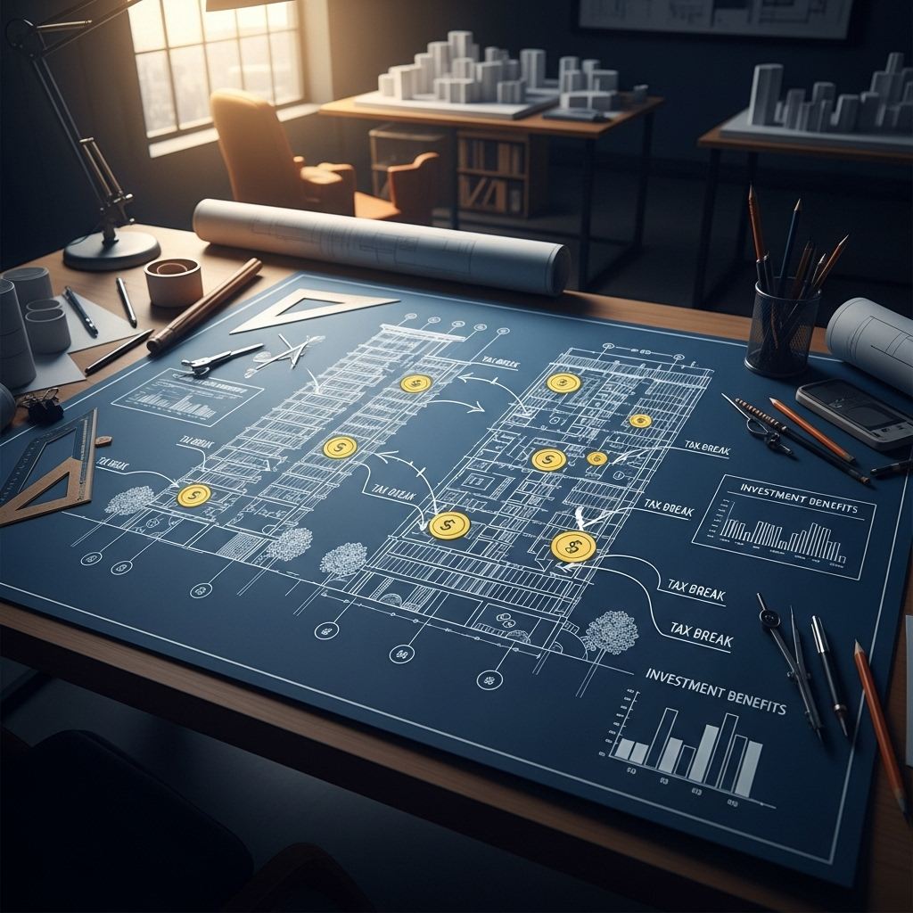 Trump’s housing push: 3 ways it could help millions 3 A modern apartment building blueprint, symbolizing the tax incentives in trump’s housing push.