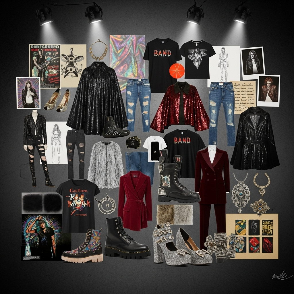 expected trends: 5 styles for ariana grande's tour 3 A mood board showing vintage fashion and expected trends for a concert tour wardrobe.