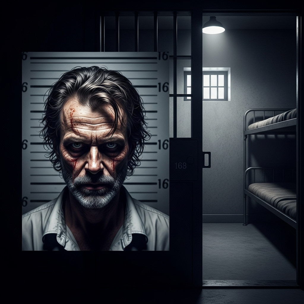 Shocking Prison Confession: Killer Admits to 26 Murders 2 A mugshot-style photo adjacent to a prison cell, representing the shocking prison confession of a killer.