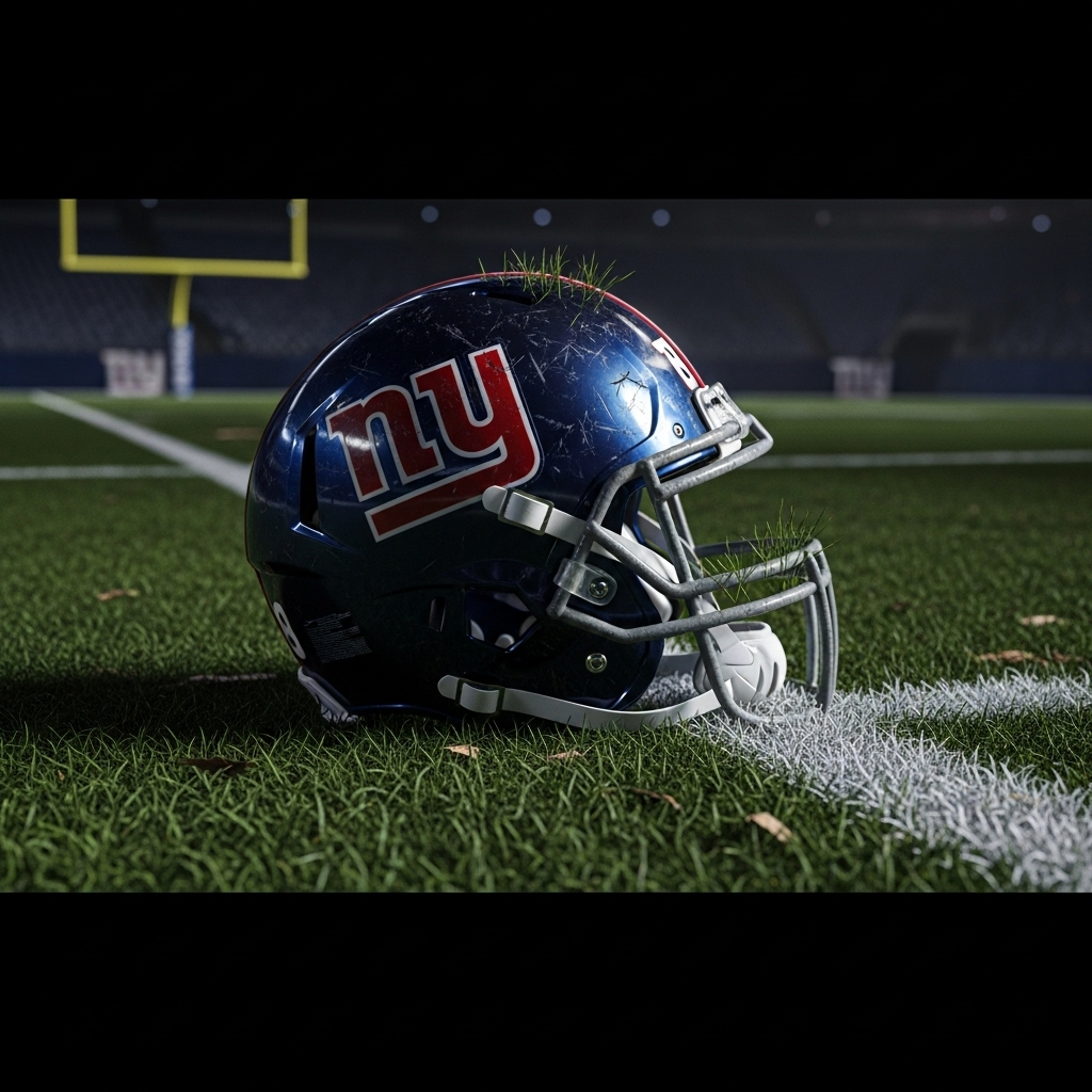 Offensive Woes: 1 Giant Lineman Swings at Cowboys Player 2 A New York Giants helmet on the turf, symbolizing the team's offensive woes.