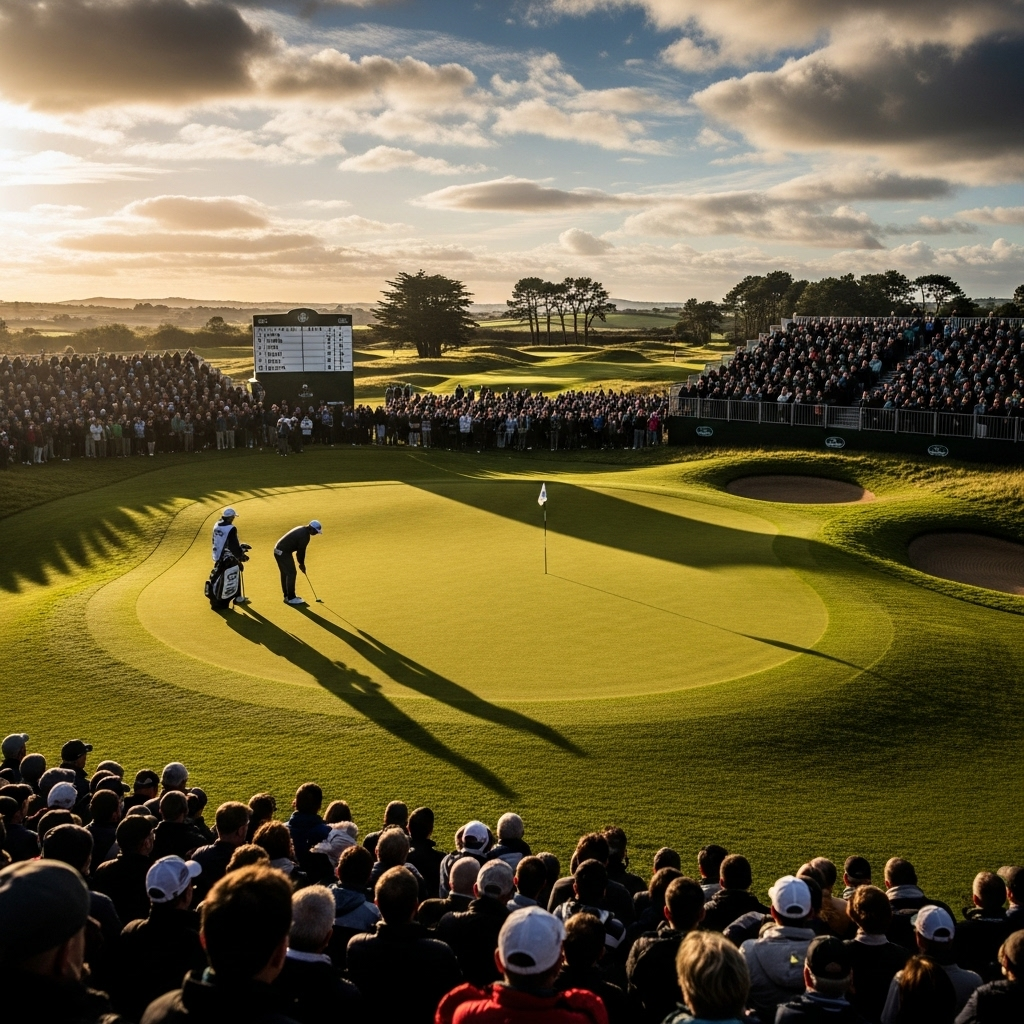 irish open 2024: McIlroy's Dramatic Play-Off Victory 3 A panoramic view of the 18th green during the final round of the irish open.