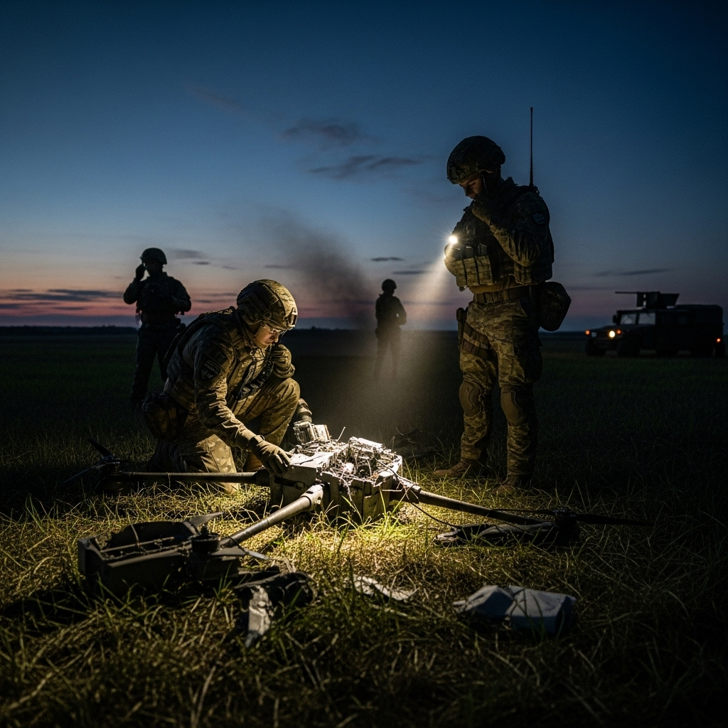 'Reckless' drone incursions: 1 Nation Responds to Russia 2 A photo showing military personnel examining debris from one of the 'reckless' drone incursions in a field in Romania.