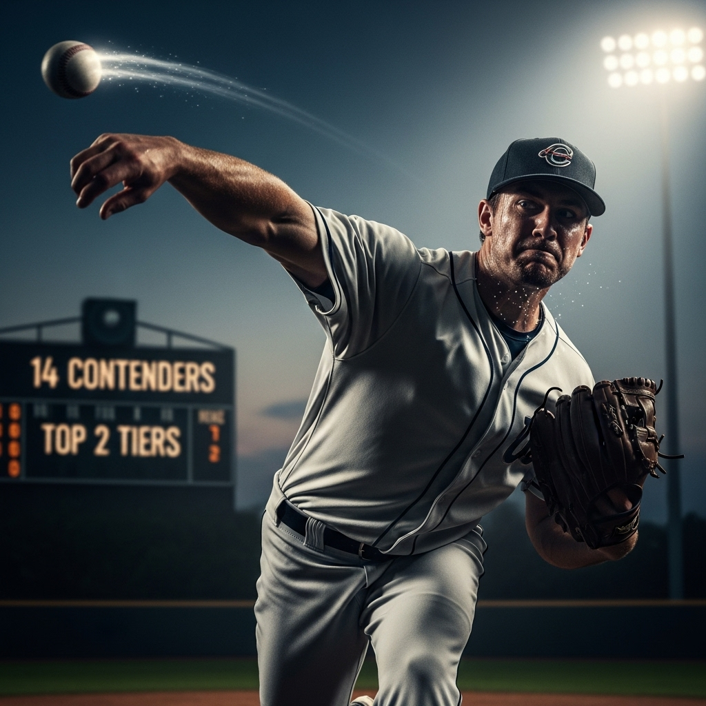 14 contenders: Ranking the top World Series favorites 3 A pitcher throwing a baseball, symbolizing the strong pitching of the second-tier teams among the 14 contenders.