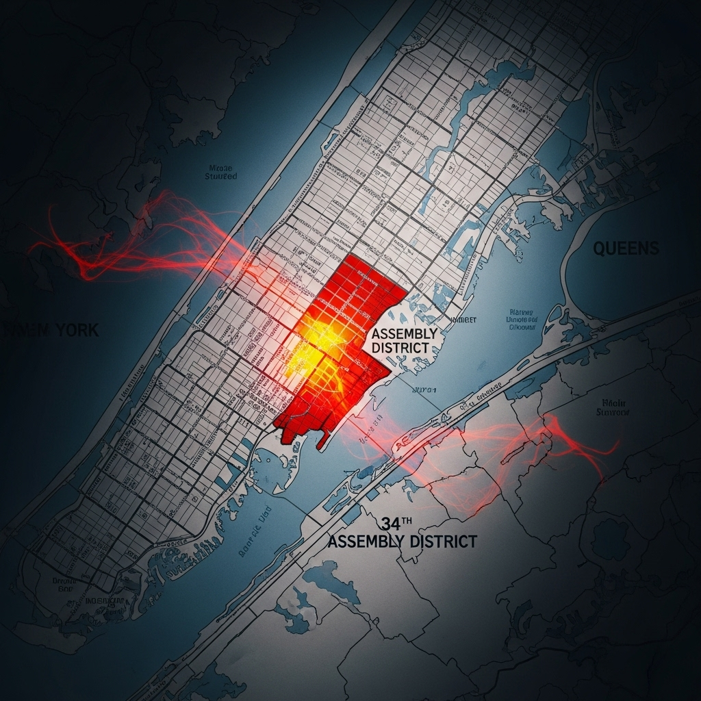 Boiling Point: 1 NYC Race Sees Cuomo Rally Leaders 3 A political map of Queens, NY, highlighting the 34th Assembly District where the race has reached a boiling point.
