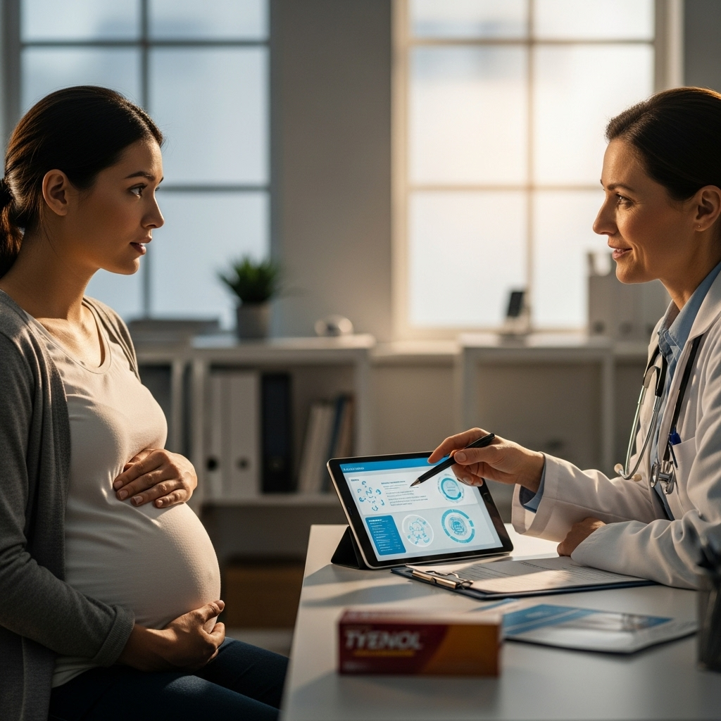 Tylenol use in Pregnancy: Dr. Siegel on 2 Autism Studies 3 A pregnant woman consulting with her doctor about Tylenol use and medication safety.