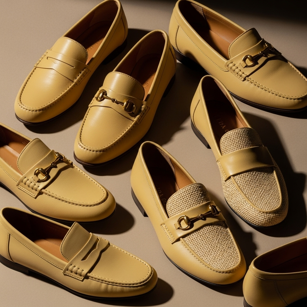 Chrissy Teigen's 1 New Look: The Butter Yellow Loafer 4 A product collage showing different styles of butter yellow loafers Chrissy Teigen would approve of.