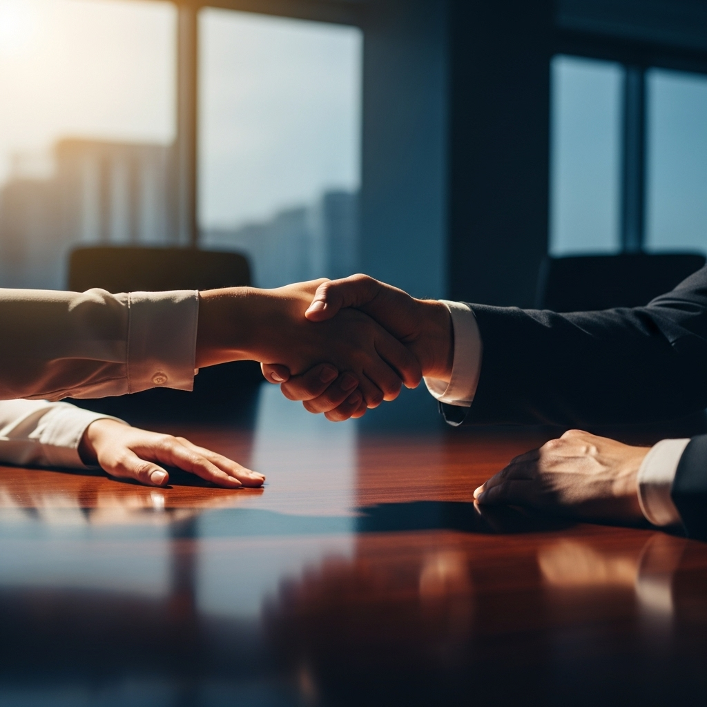 Online Rumors: 1 Woman Fights Back After HR Ball Mix-Up 4 A professional handshake symbolizing the successful resolution of workplace conflict caused by online rumors.