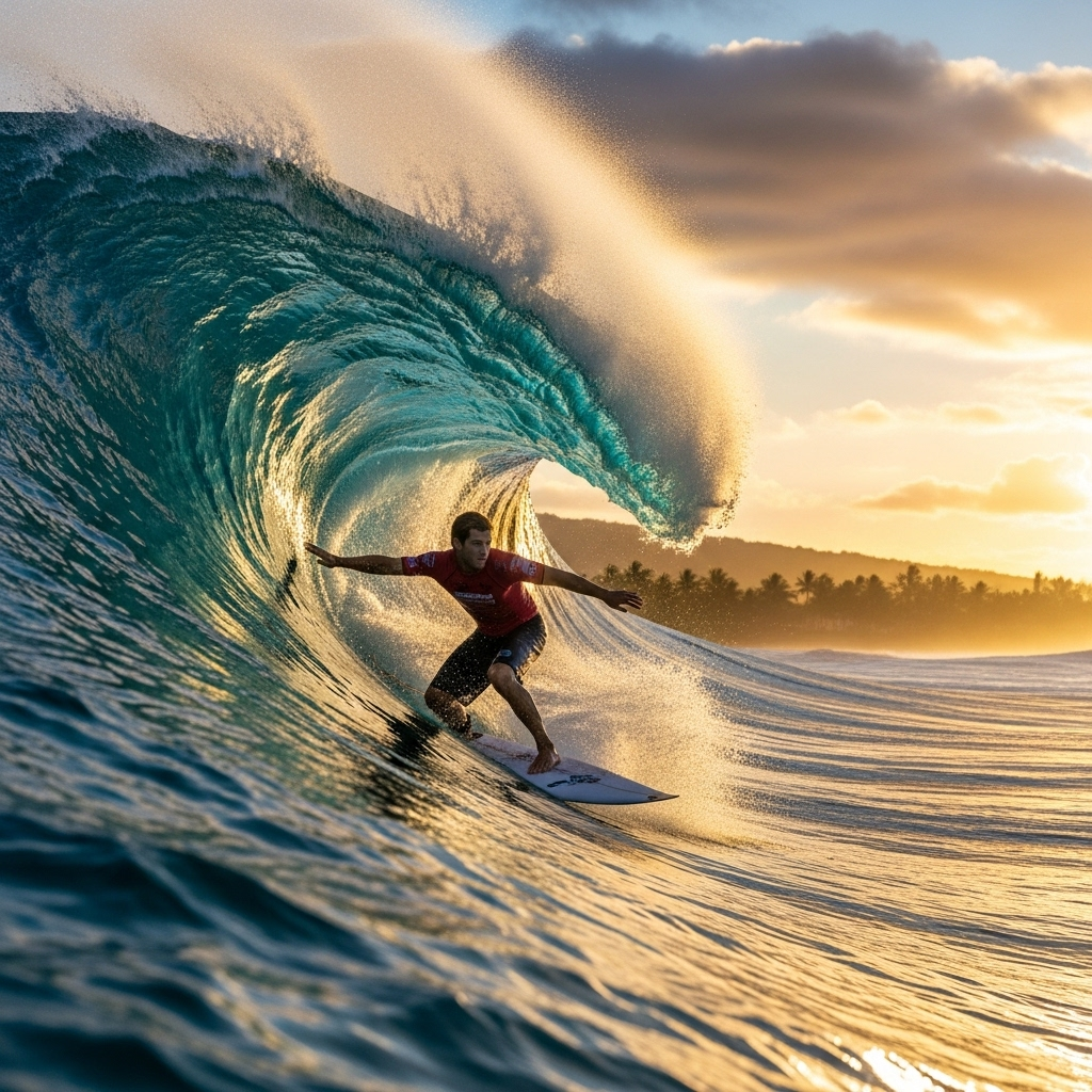 Huge Surf in Hawaii: 20-Foot Waves From Storm Kiko 4 A professional surfer riding down the face of a huge surf wave in Hawaii.