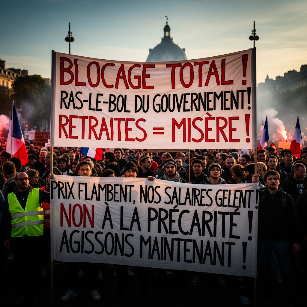 'block everything' protests': Hundreds Arrested in France 4 A protest banner detailing grievances at one of the 'block everything' protests in France.