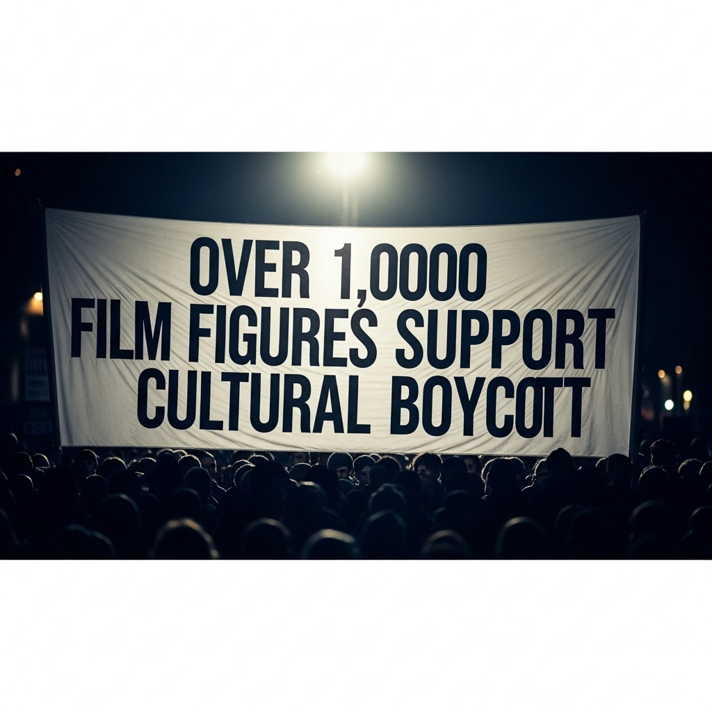 Over 1,000 Film Figures Back Israeli Industry Boycott 3 A protest banner related to the cultural boycott, supported by over 1,000 film figures.
