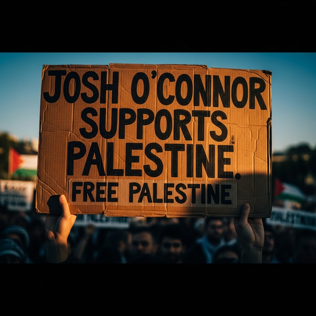Josh O'Connor & 1,200 Stars Boycott Israeli Film Funds 2 A protest sign from a pro-Palestinian rally, highlighting the activism Josh O'Connor is supporting.