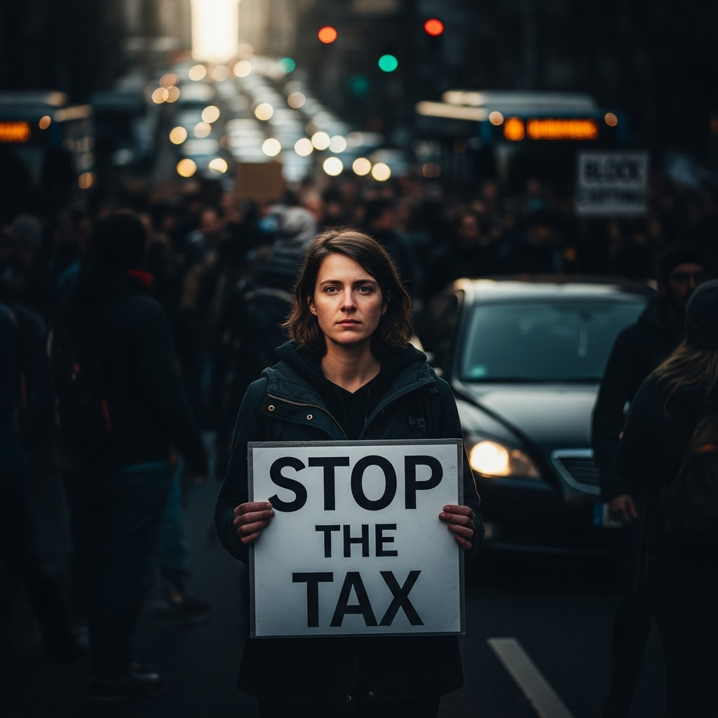 'block everything' protests: Hundreds arrested in France 4 A protester holding a sign that reads 'Stop the Tax' at one of the 'block everything' protests.