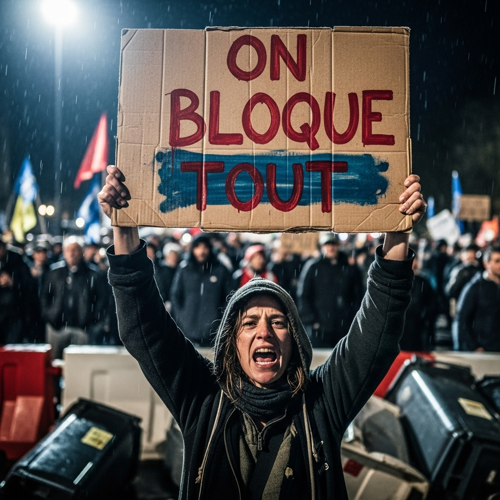 'block everything' protests: Over 300 Arrested in France 2 A protester holding a sign with a defiant message during the 'block everything' protests in France.